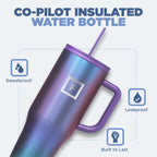 IRON °FLASK Co-Pilot 40 oz Insulated Tumbler with Straw & Flip Cap Lids - Cup Holder Bottle for Hot or Cold Drink - Leak-Proof, Double Walled - Water, Coffee Portable Travel Mug - Dark Pine