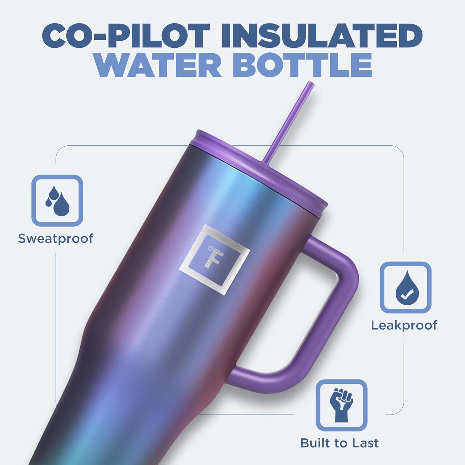 IRON °FLASK Co-Pilot Insulated Mug w/Straw & Flip Cap Lids - Cup Holder Bottle for Hot, Cold Drink - Leak-Proof - Water, Coffee Portable Travel Mug - A Morning Mist, 40 Oz