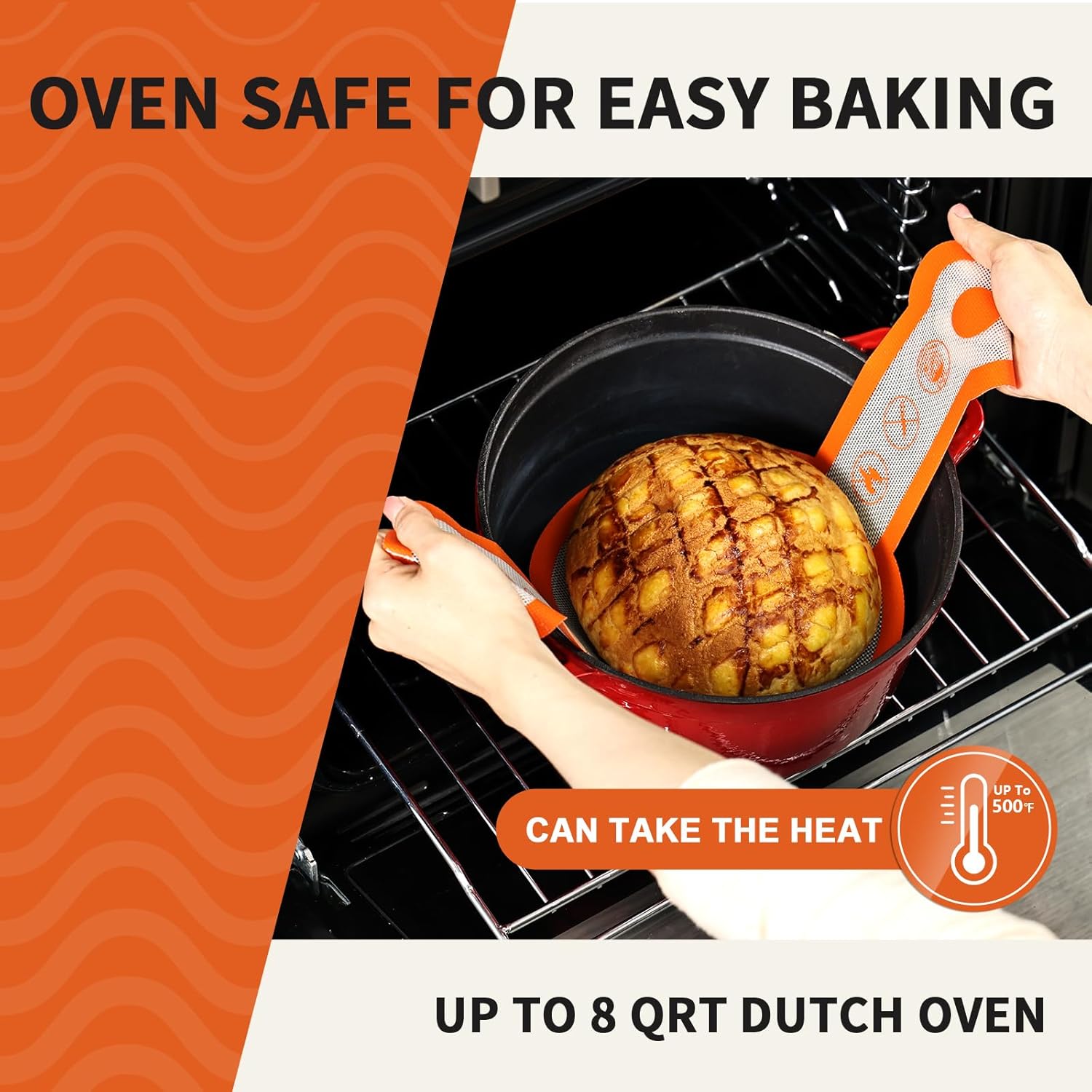 Cook's Aid 2 Pcs Silicone Bread Sling for Dutch Oven, Non-Stick Bread Baking Mat Set, Reusable Sourdough Bread Sling with Long Handles for Easier Transfer for Dough