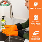 Ekogrips Plus Oven Gloves with Fingers, Comfy Waterproof Silicone Oven Mitts Heat Resistant with Long Cuff, Insulated BBQ Gloves Perfect for Grilling, Baking, Smoker, Canning, and Pizza, Black, OSFM