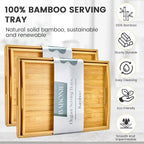 Bamboo Serving Tray with Handles Set of 4 - Decorative Wooden Trays for Eating, Working, and Storing, Suitable for Use in Bedroom, Living Room, Kitchen, Bathroom, Outdoor Scenarios and More