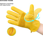 DULFINE Leather Work Gloves for Men & Women, Reinforced Durable Gardening Gloves,Cowhide Work Gloves,Puncture & Cut Resistant