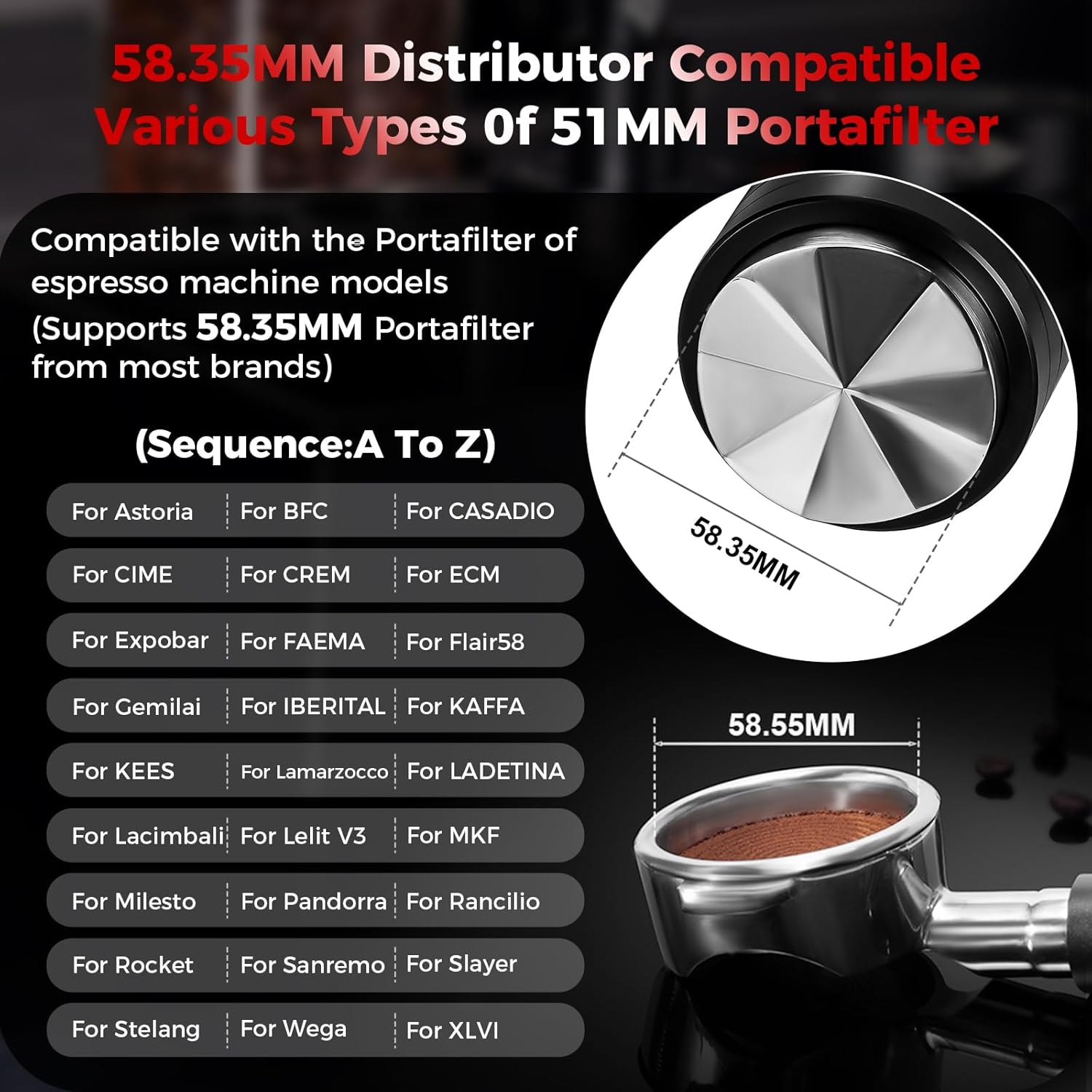 IKAPE 58.35MM Espresso Coffee Distributor, Coffee Dual-Bearing & High-Speed Distribution Tools, Adaptive Height Coffee Tamper Leveler for Over 58mm Portafilters