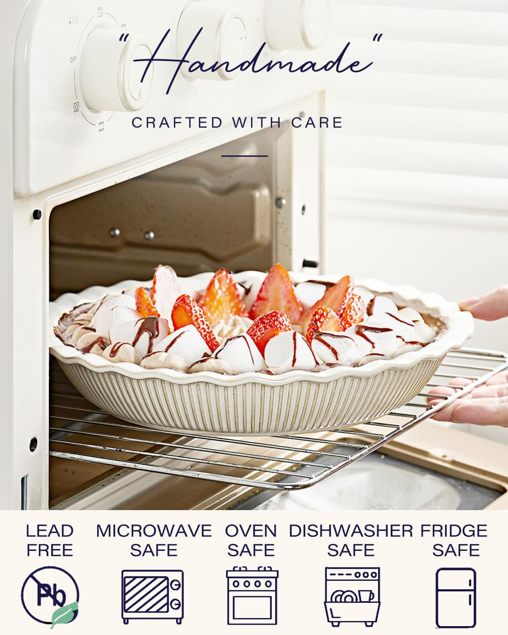 getstar Ceramic Pie Pan, 9 inch Pie Dish for Baking, Non-Stick, Oven & Dishwasher Safe, Farmhouse Decor Quiche Baking Dish, Pie Plate, Deep Dish Pie Pan (Embossed Stripes)