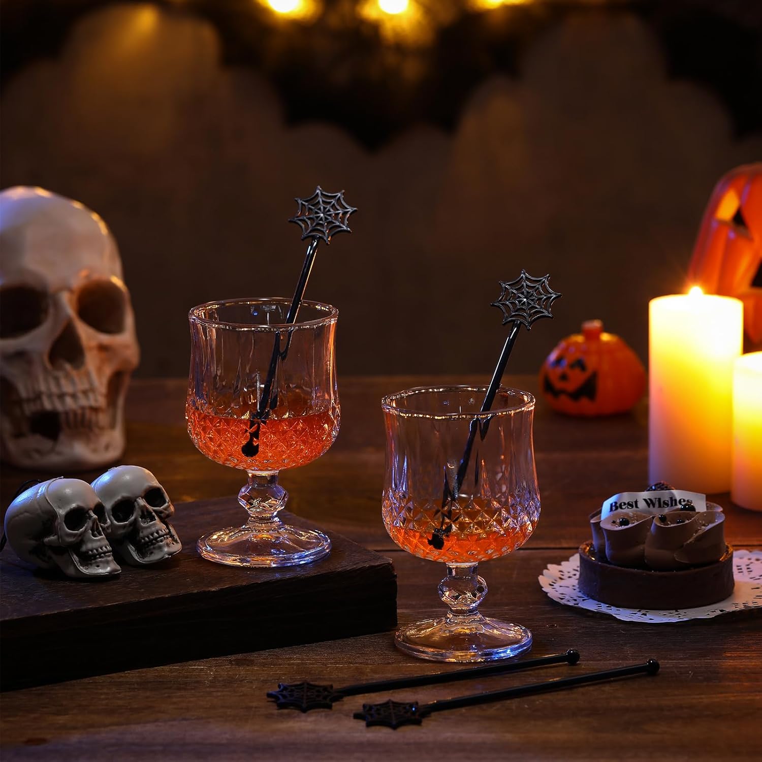 30 Pcs Halloween Swizzle Sticks Plastic Coffee and Cocktail Stirrers Fall Thanksgiving Drink Stirrers Cocktail Mixers for Halloween Fall Autumn Party Tea Coffee Bar Decoration(Spider Web)