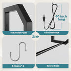 Bestier Gaming Floating Shelves, 34" LED Wall Mounted Shelf with Adjustable Glass Shelf, Pipe Shelves Hanging Display Rack Bookshelf with 6 S-Hook, Gaming Room Decor Wine Coffee Bar Black