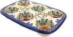 Blue Rose Polish Pottery - Orange Autumn Burst Muffin Pan - 12" x 8" - Ceramic Baking Dish, 6-Cup Muffin & Cupcake Pan