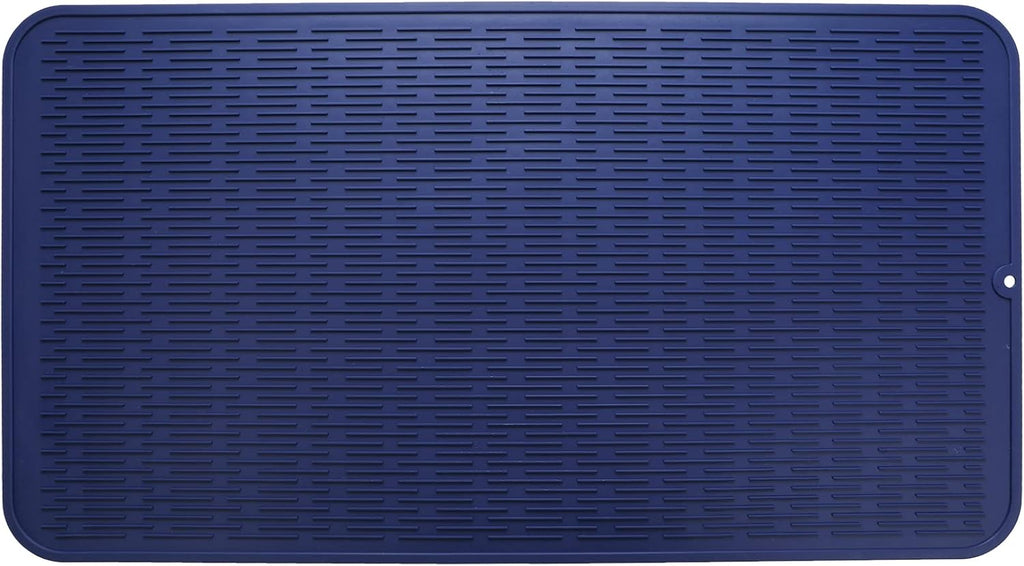 Silicone Dish Drying Mat for Multiple Usage,Easy clean,Eco-friendly,Heat-resistant Silicone Mat for Kitchen Counter or Sink,Refrigerator or Drawer Liner Navy Blue 4XL 32 inches x 18 inches