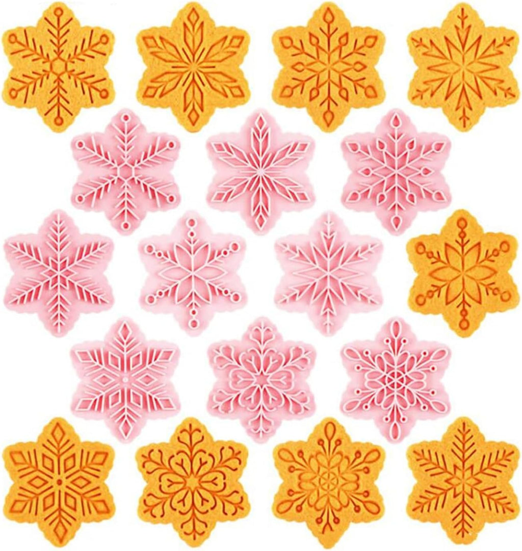9pcs Christmas Cookie Cutter Set Snowflake Cookie Cutters with Plunger Stamps Biscuit Mold 3D Snowflake Cookie Molds Cake Baking Fondant Cutter Christmas Party DIY Cookie Decorating Supplies (A)