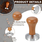 uxcell 58mm Coffee Tamper, Stainless Steel Espresso Press Tamper, Espresso Tamper with Wooden Handle Suitable for Coffee Shop, Restaurant Bar, Bakery (Light Brown)