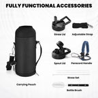 Insulated Water Bottle 40 oz, Triple Wall Vacuum Stainless Steel (Cold for 48 Hrs), Leak Proof & Non-BPA, Modern Water Flask Jug with Paracord Handle & Straw Spout Lids, Navy Blue