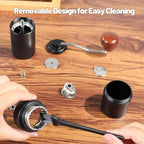 Manual Coffee Grinder Detachable Stainless Steel Conical Burr Aluminum Coffee Bean Grinder with 25 Grinding Settings Cleaning Brush Grindable Espresso Moka Pot French Press for Camping Black