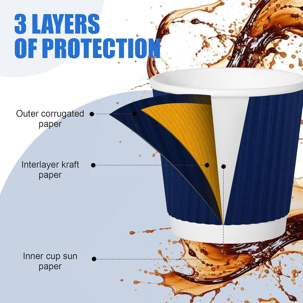 500 Pack Paper Espresso Coffee Cups, 4 oz Disposable Coffee Cups,Corrugated Insulated Ripple Wall, Paper Ripple Cup for Coffee, Hot Chocolate and Hot Tea Drinks -Navy