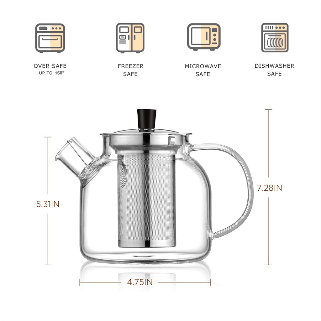 Glass Teapot with Removable Infuser,Ehugos 800ml (27OZ) Stovetop Safe Small Tea Pot, Blooming and Loose Leaf Hand Crafted Kettle for Women and Adult with Stainless Infuser
