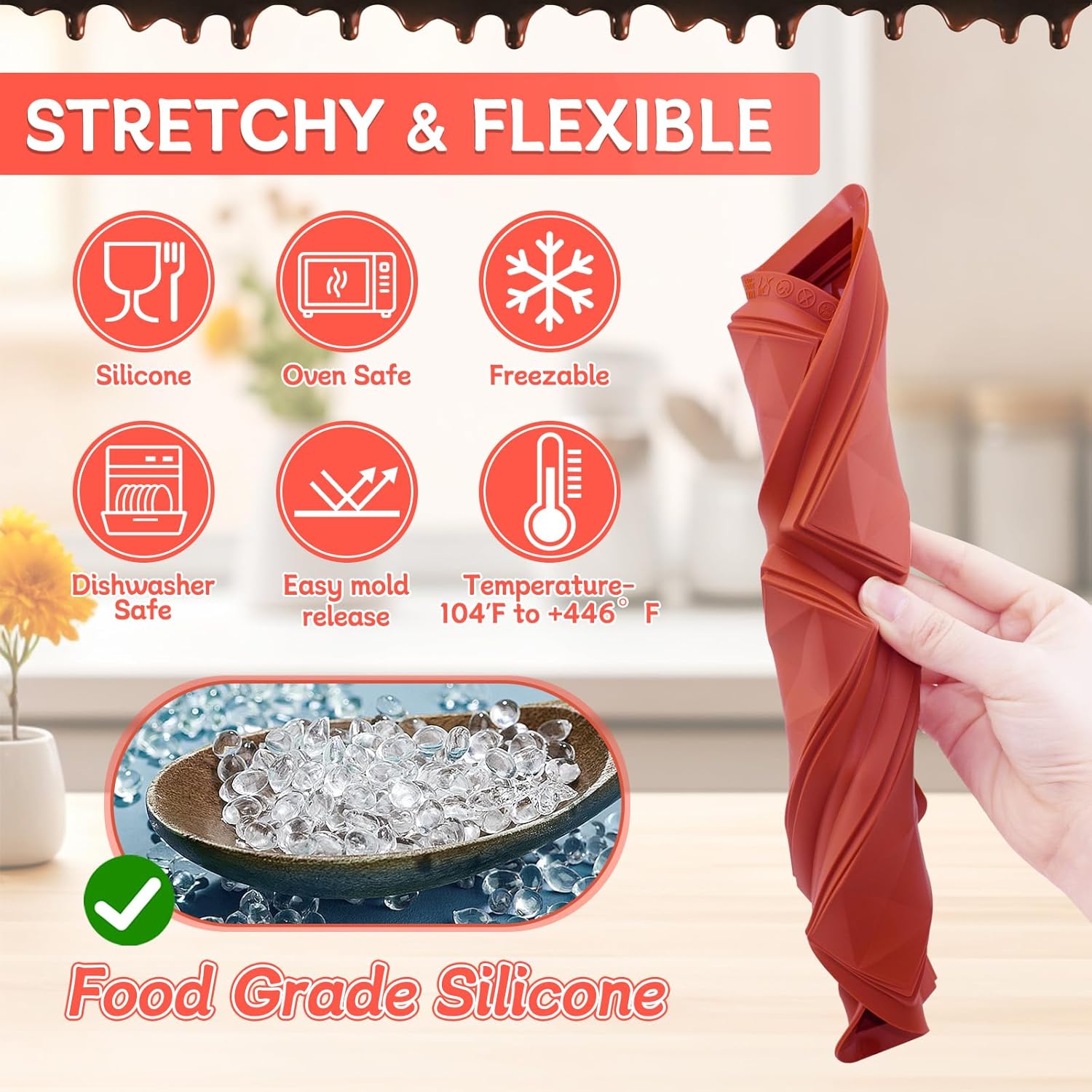 Chocolate Bar Molds Mini Non Stick 2 Pack,Thick Food Silicone Mold for Stuffed Candy Dubai Knafeh Pistachio Granola Bar and Pastry Snacks