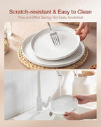 Famiware Milkyway Stoneware Dinnerware Sets with Pasta Bowls, Service for 6 (24 Pieces), Plates and Bowls Sets -Scratch Resistant, Microwave and Dishwasher Safe Dishes Set, White