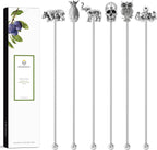 Homestia Stainless Steel Coffee Stirrers Sticks, 7.5" Zinc Alloy Head Cocktail Drink Stirrers Swizzle Sticks Picks Tools, 6PCS Reusable Beverage Stir Sticks for Chocolate Milk Juices (Animal Design)