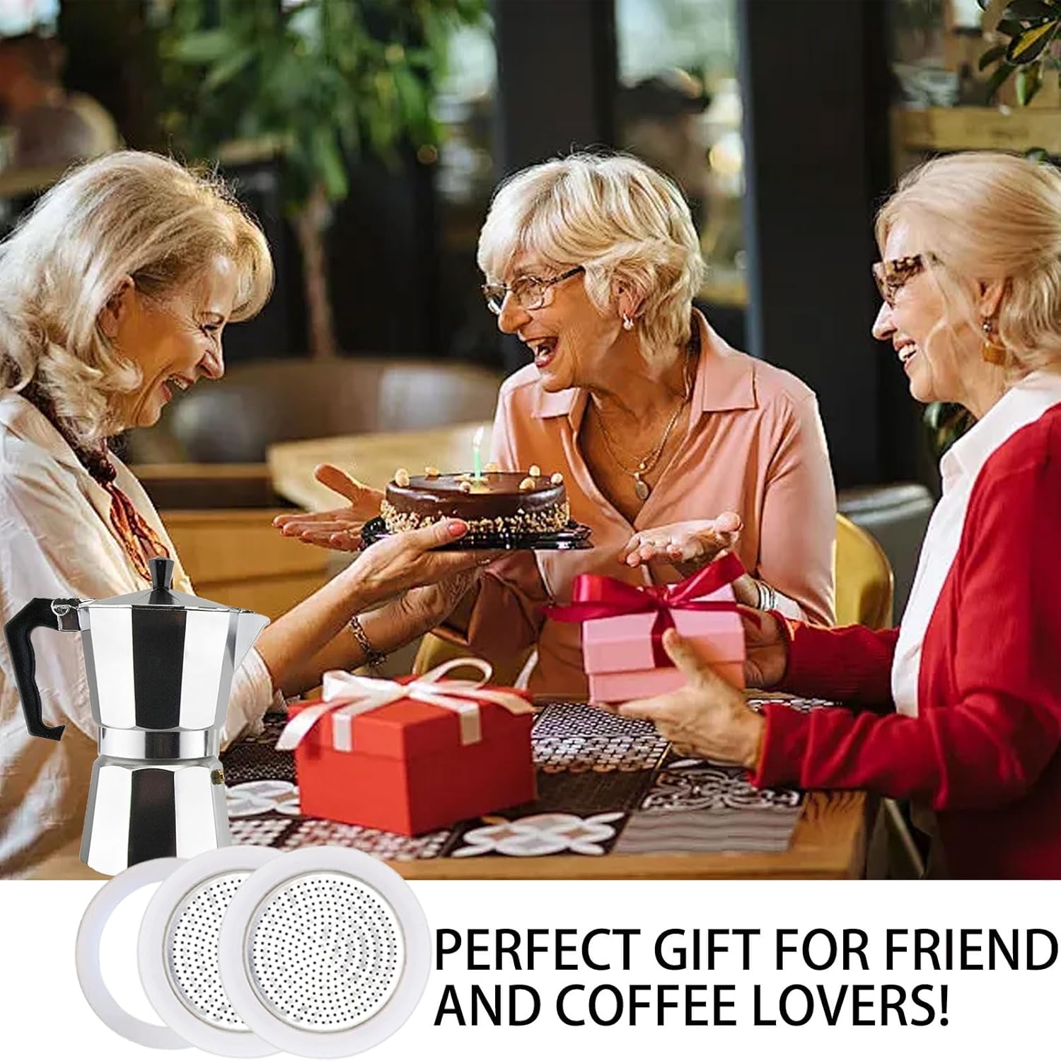 2 Pcs Filter with 3 Pcs Silicone Gasket Seals for 12 Cup 14 Cup Stovetop Espresso Coffee Maker Replacement Parts for DITOSH Aluminium Moka Pot