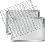 Deedro Baking Sheet with Rack Set [2 Sheets + 2 Racks], Stainless Steel Cookie Half Sheets Baking Pan Oven Tray with Cooling Rack, 17.32 x 12.28 x 1 Inch, Heavy Duty, Non-toxic, Easy Clean