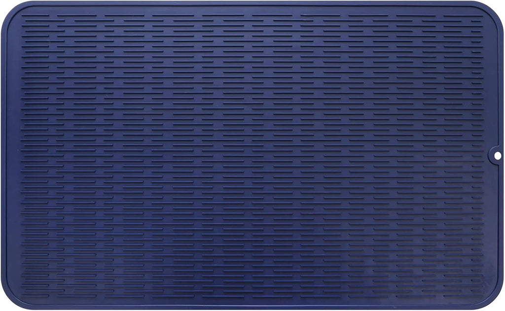 Silicone Dish Drying Mat for Multiple Usage,Easy clean,Eco-friendly,Heat-resistant Silicone Mat for Kitchen Counter or Sink,Refrigerator or Drawer Liner Navy Blue 3XL 28 inches x 18 inches