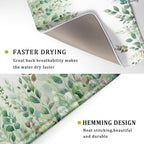 Giwawa Hummingbird Dish Drying Mat for Kitchen Countertop, Spring Summer Sage Green Eucalyptus Leaves Dish Drainer Mats, Herb Botanical Microfiber Dish Drying Pad Home Decor, 18"x24", Large