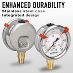 0 to 300 Psi Pressure Gauge, Glycerin Liquid Filled, 2.5 inch Dial, 1/4" NPT Lower Mount, Stainless Steel Case, for Regulator, Air Compressor, Water System, HVAC, Hydraulic, Pressure Test