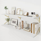 Floating Shelves for Wall, 12 Inch Deep Floating Shelves Set of 2, 55W x 12D Large Wall Shelf with Sturdy Metal Brackets for Living Room, Bathroom, Bedroom and Kitchen, White with Gold Bracket