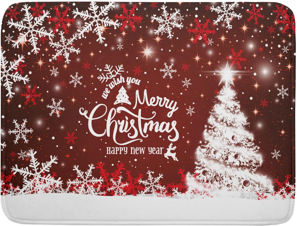 Happy New Year Red Dish Drying Mat for Kitchen Counter,Merry Christmas Tree Snowflake Drying Mat 18 x 24 Inch with High Absorbent Reversible Microfiber Dish Drying Pad Drainer Mat for Coffee Bar
