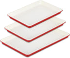 HONGBAKE 3 Pack Nonstick Ceramic Baking Sheet Pan Set for Oven, Non-Toxic Half/Quarter/Jelly Roll Pans with Diamond Texture, 0.8mm Aluminized Steel Cookie Trays for Cooking, Christmas Red & Cream