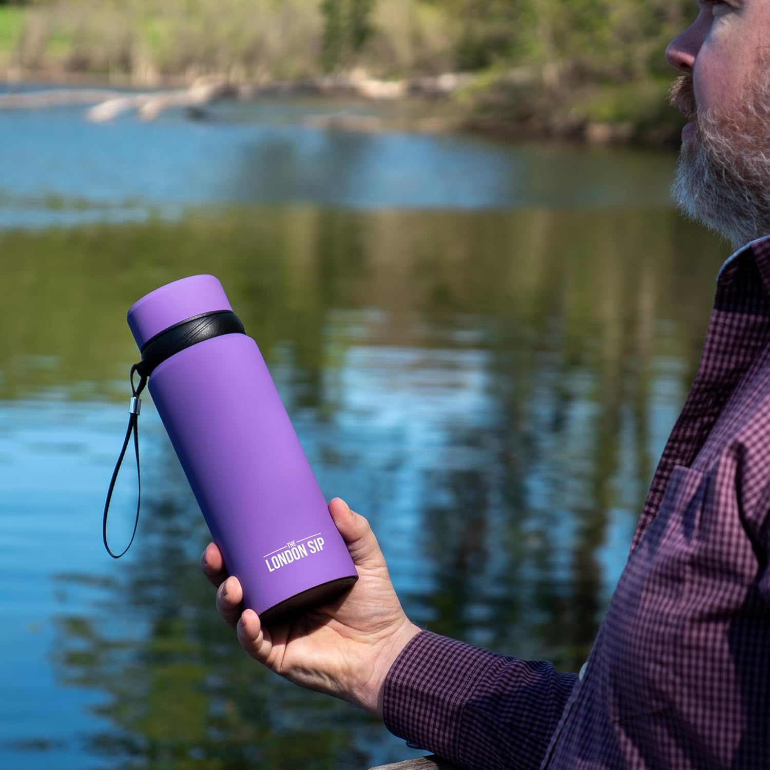 London Sip 25 oz Multi-Purpose Tea Infuser Mug – Fruit Infuser Water Bottle for Hot and Cold – Double Wall Stainless Steel Insulated, Purple