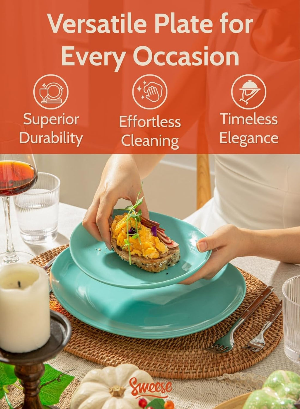 Sweese Porcelain Dessert Plates - 7.8 Inch Salad Plates, Small Appetizer Plates Set of 6 - Dishwasher, Microwave, Oven Safe - Azure Dreamscape Color