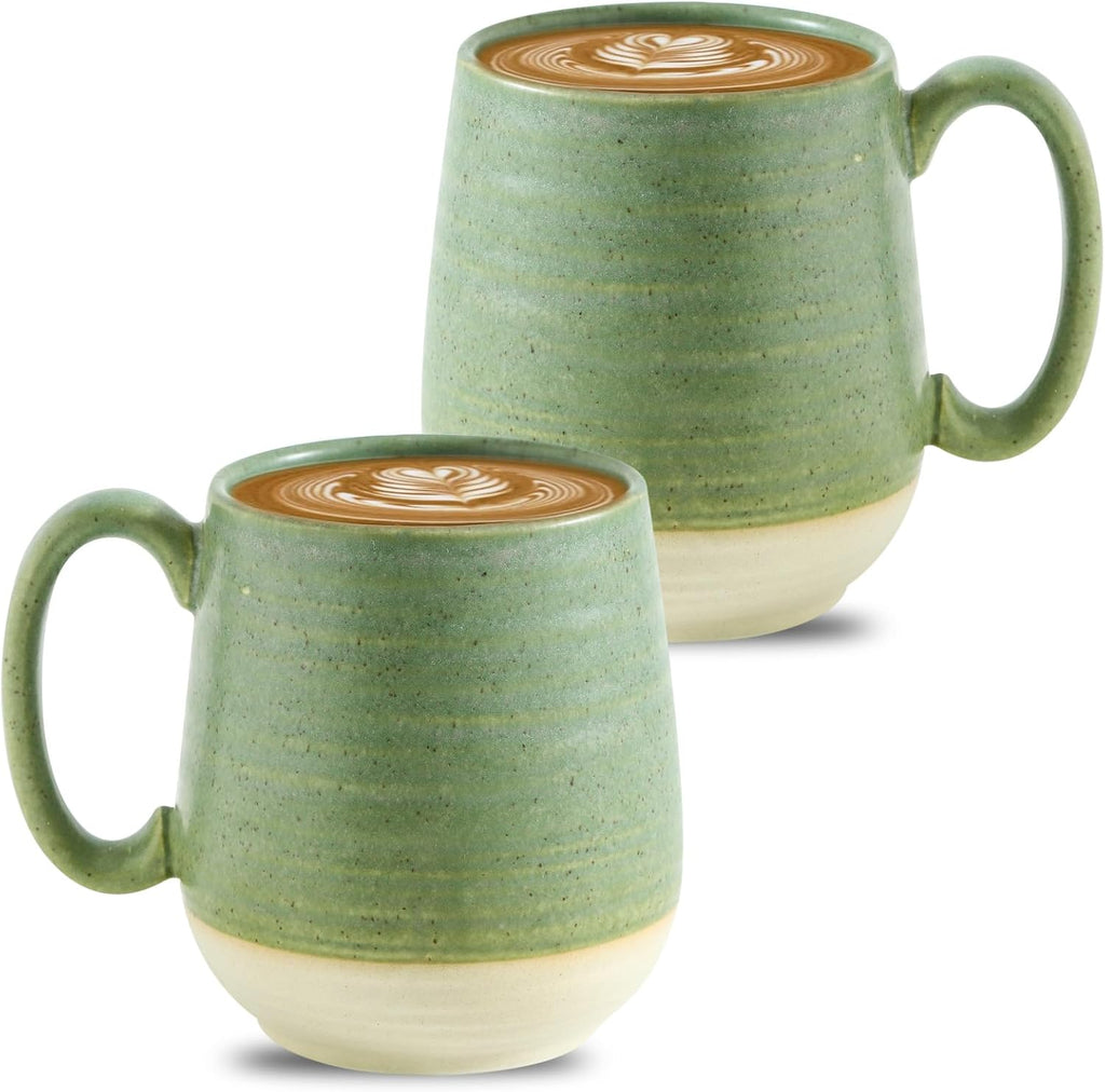Hasense Large Coffee Mugs, Ceramic Tea Cups with Comfortable Handle Set of 2, Perfect for Milk, Latte, Hot Cocoa, Dishwasher and Microwave Safe, Green
