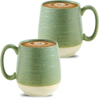 Hasense Large Coffee Mugs, Ceramic Tea Cups with Comfortable Handle Set of 2, Perfect for Milk, Latte, Hot Cocoa, Dishwasher and Microwave Safe, Green