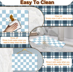 Dish Drying Mat for Kitchen, 15.7'' x 23.6'' Checkered Coffee Bar Mat for Countertops, Coffee Station Mat with Non-slip Rubber Backed, Absorbent Dish Dying Pat for Kitchen Counter, Blue & White