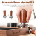 IKAPE 51mm Espresso Coffee Tamper, Spring-loaded Calibrated Tamper with Premium Stainless Steel, Walnut Wooden-Handle Tamper Compatible with All 51mm Espresso Machine Bottomless Portafilter