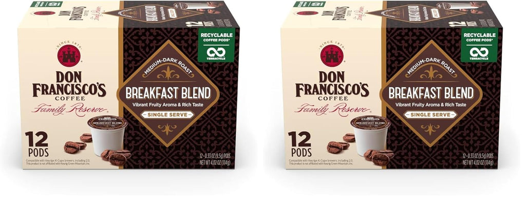 Don Francisco's Breakfast Blend Dark Roast Coffee Pods - 12 Count - Recyclable Single-Serve Coffee Pods, Compatible with your K- Cup Keurig Coffee Maker (Pack of 2)