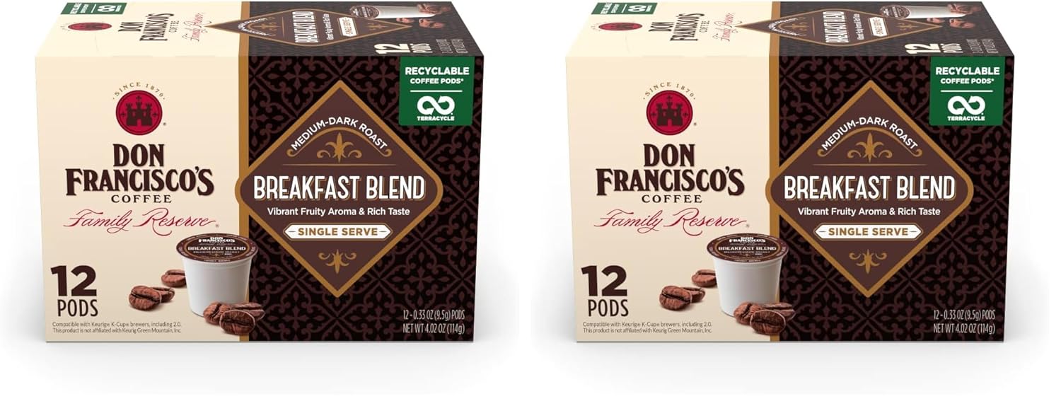 Don Francisco's Breakfast Blend Dark Roast Coffee Pods - 12 Count - Recyclable Single-Serve Coffee Pods, Compatible with your K- Cup Keurig Coffee Maker (Pack of 2)