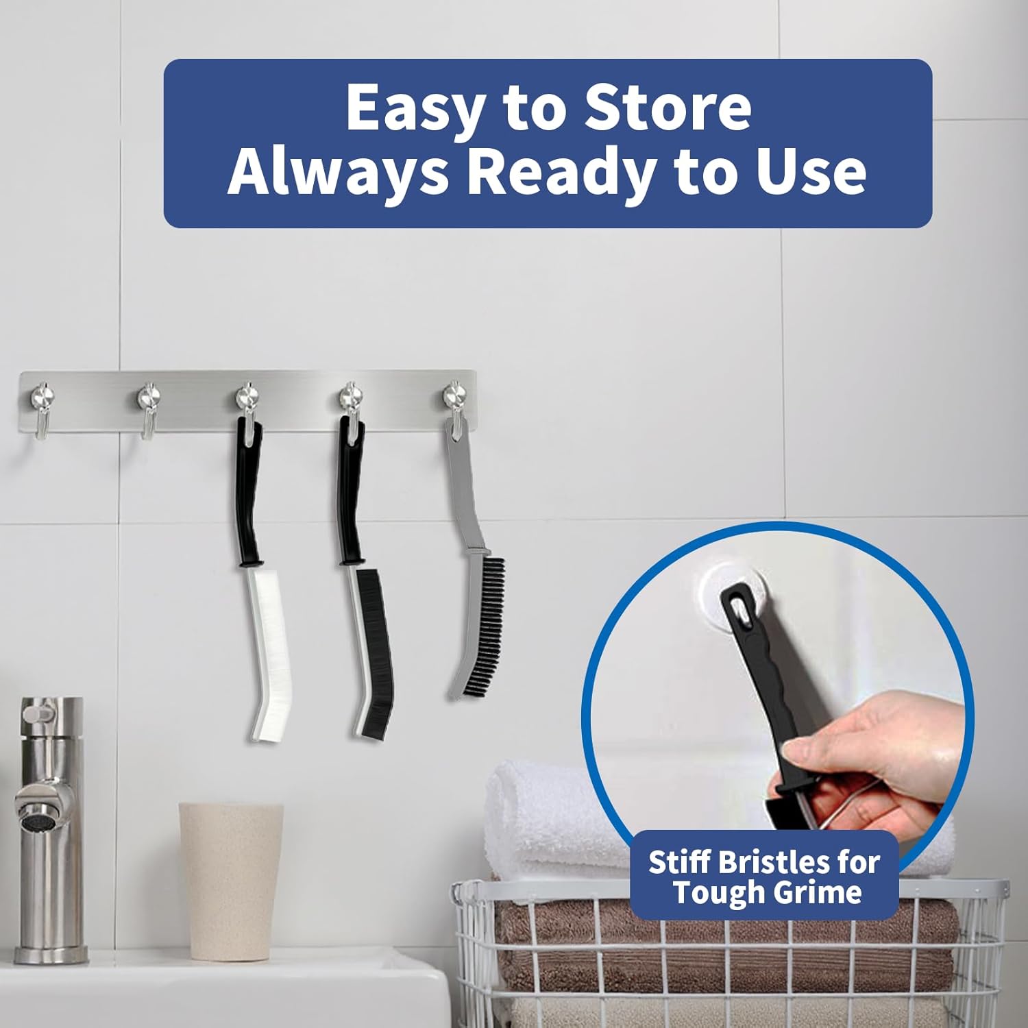 Crevice Cleaning Brush, Hard-Bristled Gap Scrub Brush, Toilet Gap Cleaning Brush Tool, for Scrub Small Spaces, Kitchen, Bathroom, Corner, Grout, Sink, Window Tracks, Hinges, 3pcs