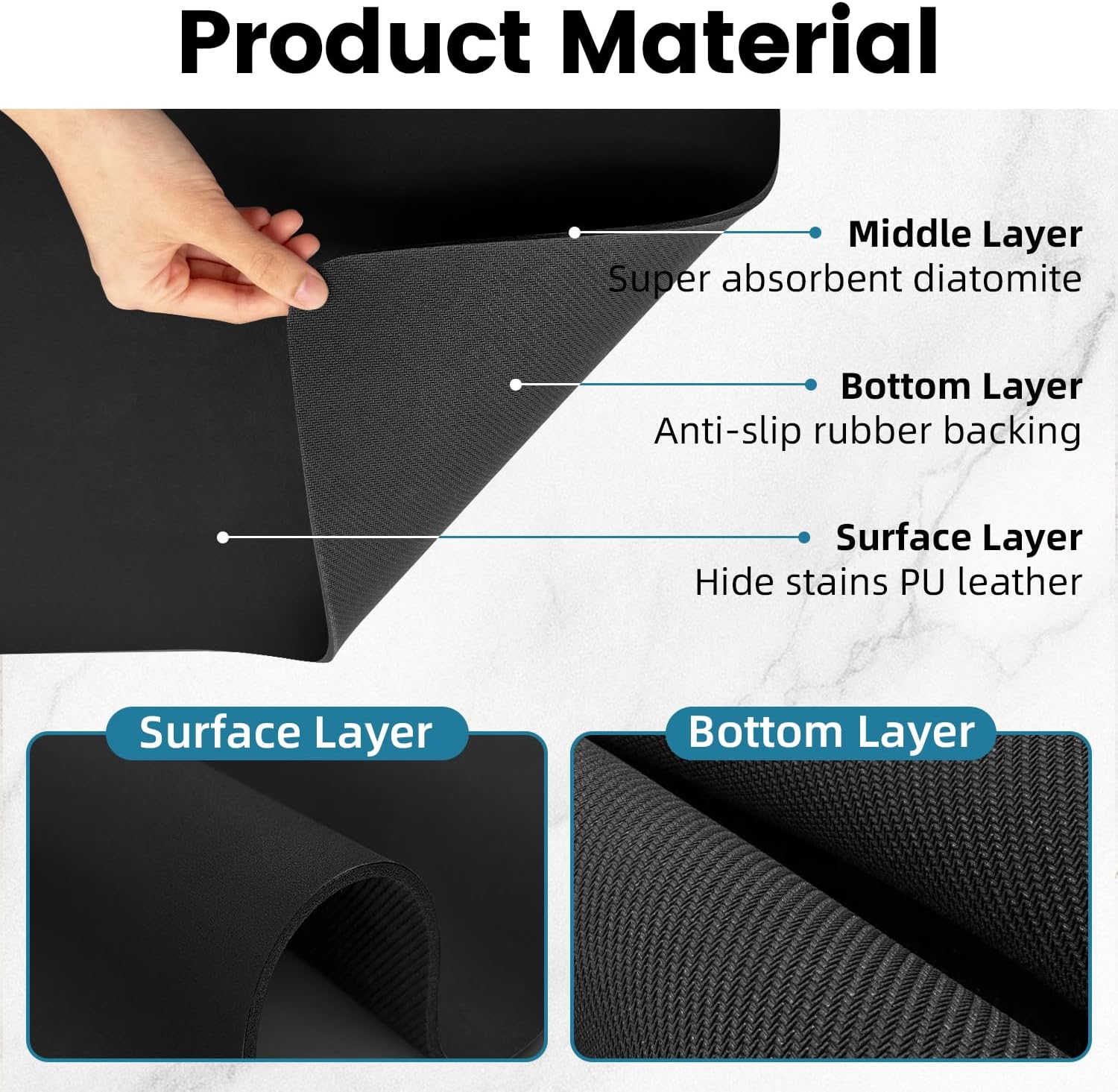 PoYang 24"x16" Coffee Mat Large, Coffee Bar Accessories for Countertop, Absorbent Dish Drying Mat, Anti-Slip and Hide Stain Pad for Espresso Machine, Espresso Maker and Kitchen Counter, Black