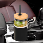 Tronco 20oz Glass Cups With Bamboo Lids and Straws,Iced Coffee Cup Reusable, Smoothie Cups,Glass Tumbler With Straw,Wide Mouth Tumbler with Nylon Protective Sleeve - BPA Free