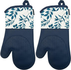 Delaney Silicone Oven Mitts Set - Extra Long, Heat Resistant Kitchen Gloves, Non-Slip Holders for BBQ, Baking, Cooking Essentials, Indigo Vines, Kitchen Decor, Oven Gloves, New Home Gifts
