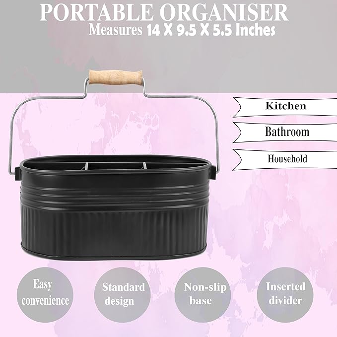 Alpha Living Home Galvanized Organizer Kitchen Drawer Organizezs Utensil Organizer Heavy Duty Metal Alloy Silverware Holder Cutlery Organizers in Drawer Flatware Organizer Tray 4 slots (Black)