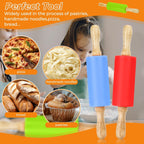 4 Pack Mini Rolling Pin for Kids, 9 Inch Wooden Handle Rolling Pin Non-Stick Silicone Rolling Pins for Children Cake Baking