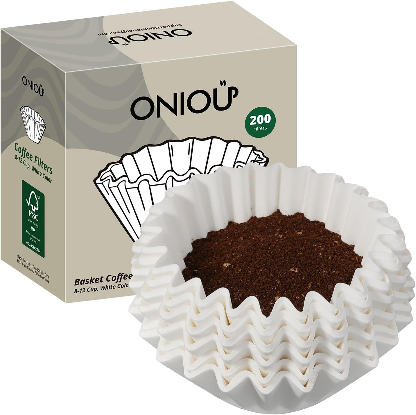 Basket Coffee Filters 8-12 Cup, 200 Count Flat Bottom Paper Filters for Drip Coffee Makers, Compatible with Mr. Coffee, BLACK+DECKER, Cuisinart, White