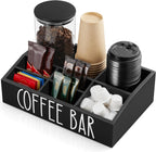 ALELION Coffee Station Organizer for Countertop - 7 Compartments Coffee Bar Accessories and Organizer with Removable Dividers - Black Coffee and Tea Condiment Organizer