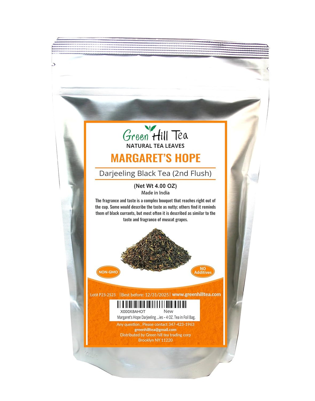 Greenhilltea - Darjeeling Margaret's Hope (TGFOP) Second Flush - Premium Loose Leaves Black Tea From Himalayas- Medium Caffeine-Mellow and aromatic with muscatel notes – 4 OZ. Tea in Foil Bag.