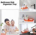 Silicone Bathroom Soap Dishes with Drain Spout-Bathroom and Kitchen Sink Organizer,Sponge Holder,Dish Soap Tray,Perfect for Dispenser,Scrubber,Bottle,Cup on Sink or Counter-Orange 9.6"×5.3"