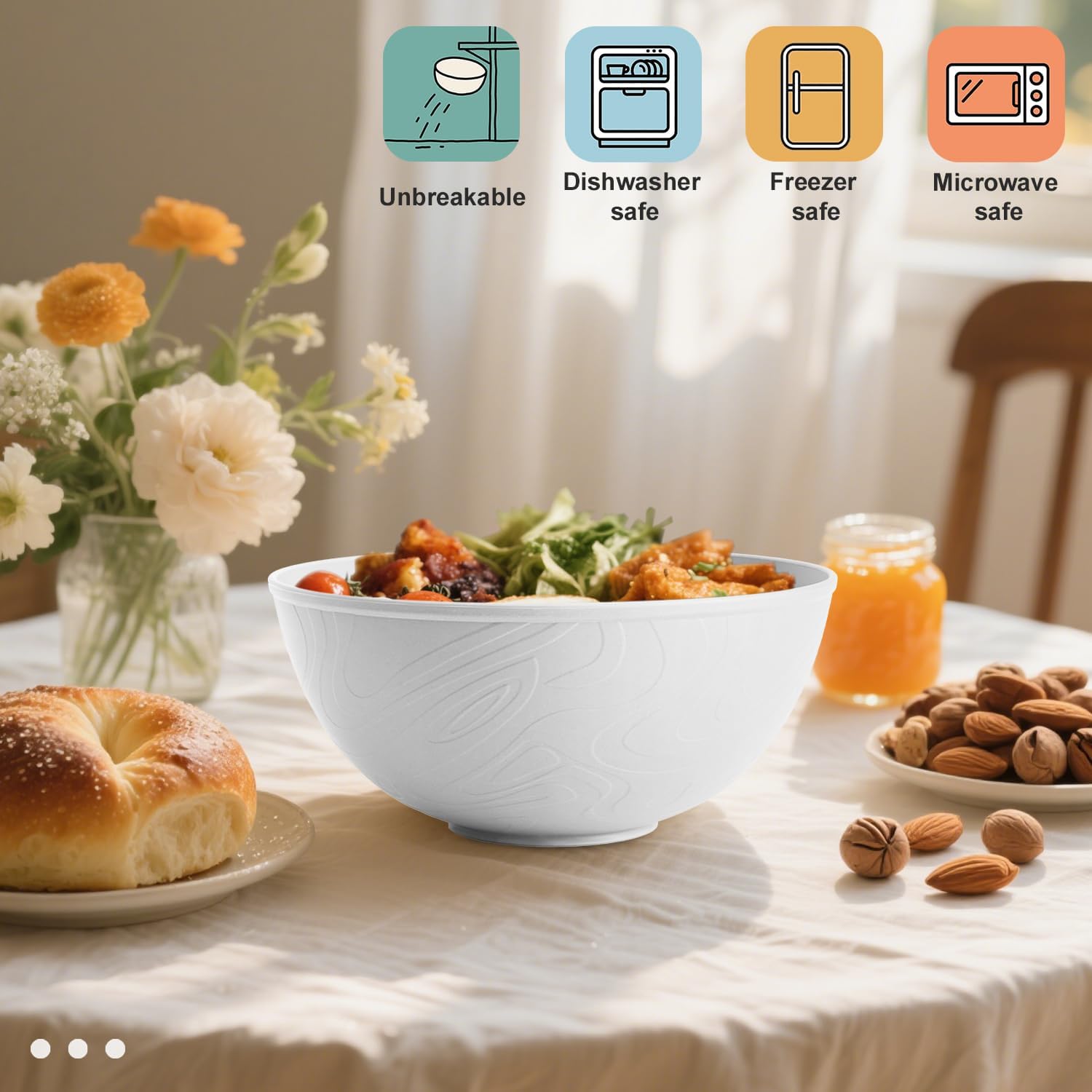 White Wheat Straw Bowls for Cereal and Salad,Alternative Plastic Bowls Set of 6,40oz Unbreakable Soup Bowls suitable for Kitchen,Party,Camping and R.V.