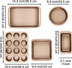 Nonstick Baking Pans Set, 5-Piece Kitchen Baking Sheets for Oven, Bakeware Sets with Round/Square Cake Pan, Muffin Pan, Loaf Pan, Roast Pan, mobzio Cookie Sheet Set Baking Supplies (Champagne Gold)