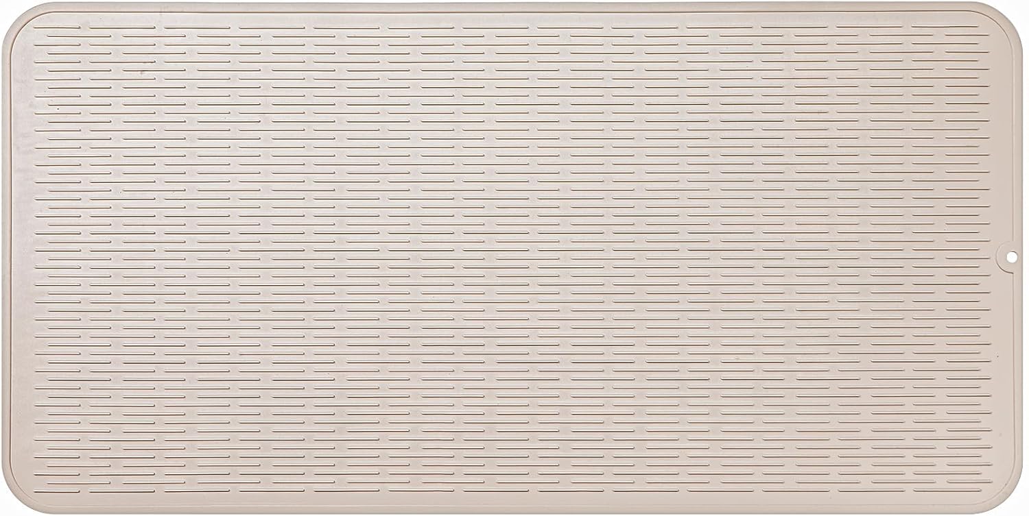 Silicone Dish Drying Mat for Multiple Usage,Easy clean,Eco-friendly,Heat-resistant Silicone Mat for Kitchen Counter or Sink,Refrigerator or Drawer Liner Tapioca 5XL 36inches x 18inches